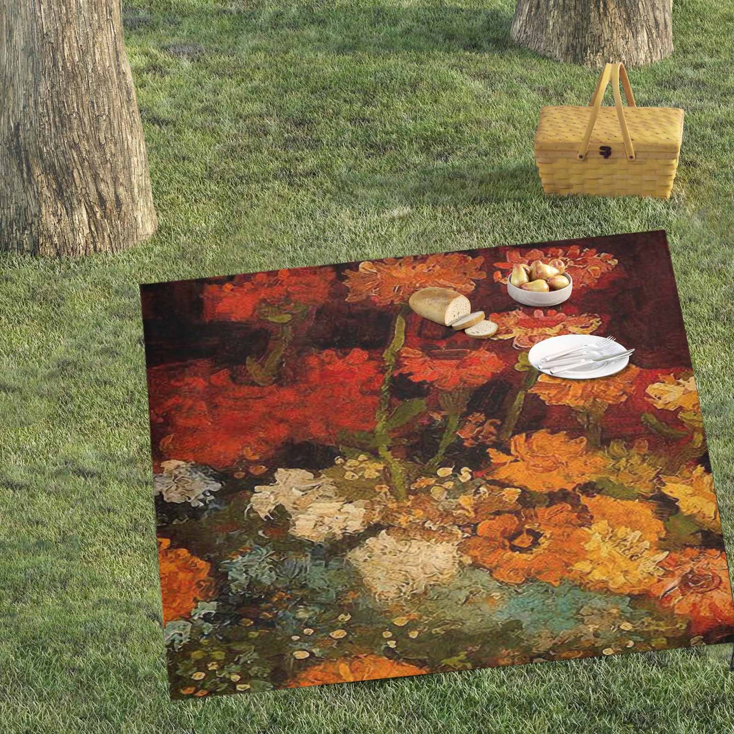 Vintage Floral waterproof picnic mat, 61 x 55in, Design 31