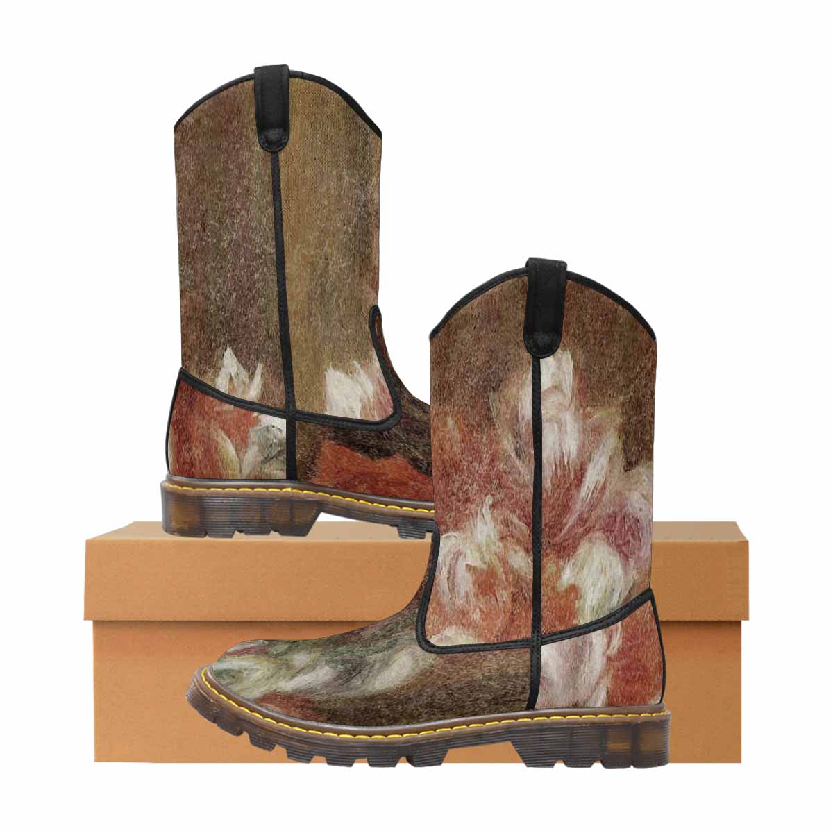 Vintage floral print, western lumber boots Design 15