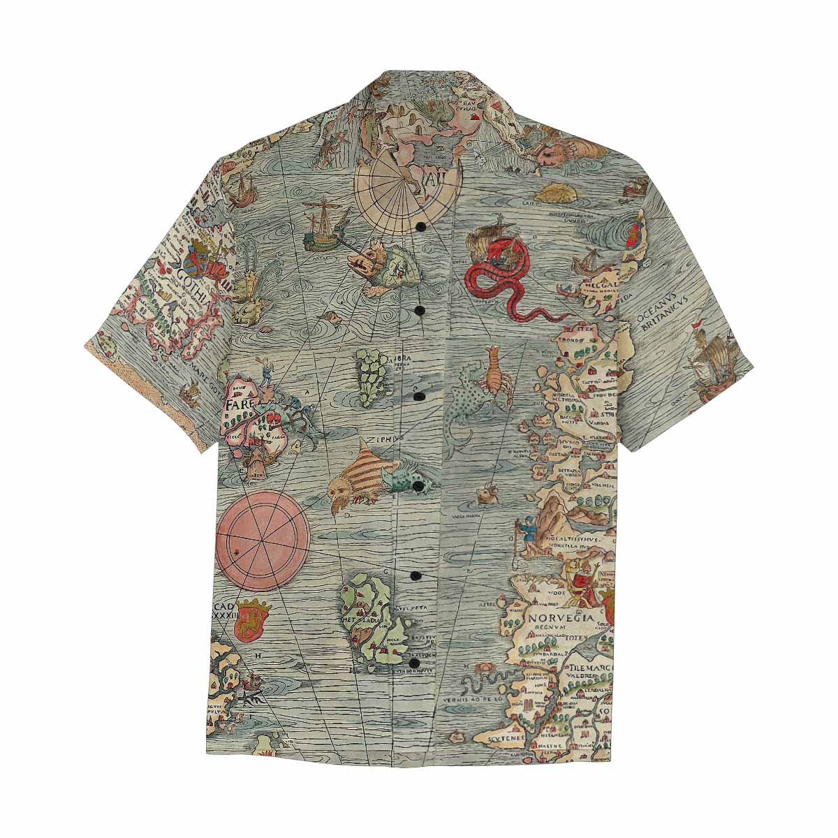 Antique Map design Hawaiian mens shirt, Design 15