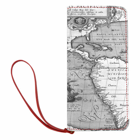 Antique Map design , womens wallet, clutch purse, Red TrimDesign 44