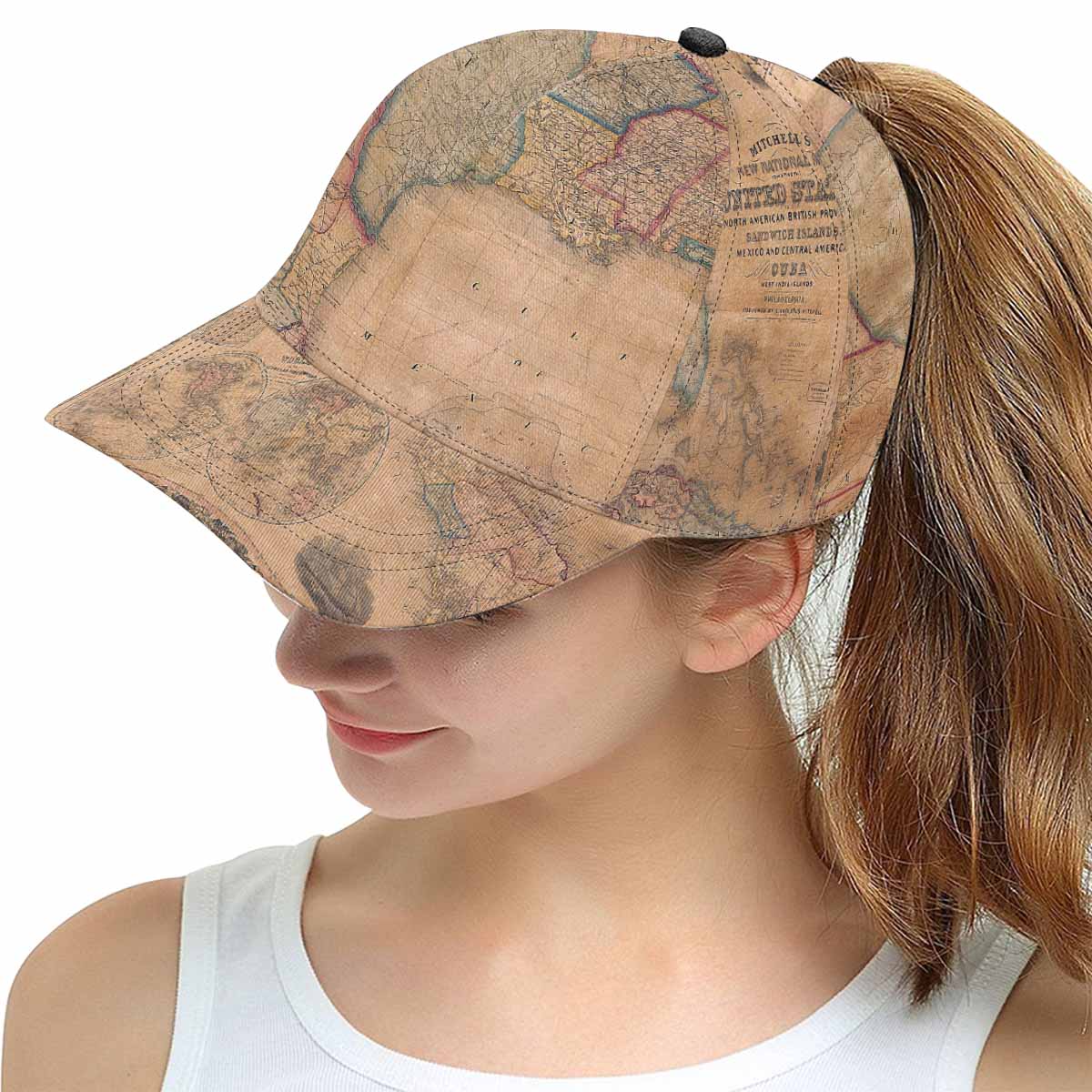 Antique Map design mens or womens deep snapback cap, trucker hat, Design 28