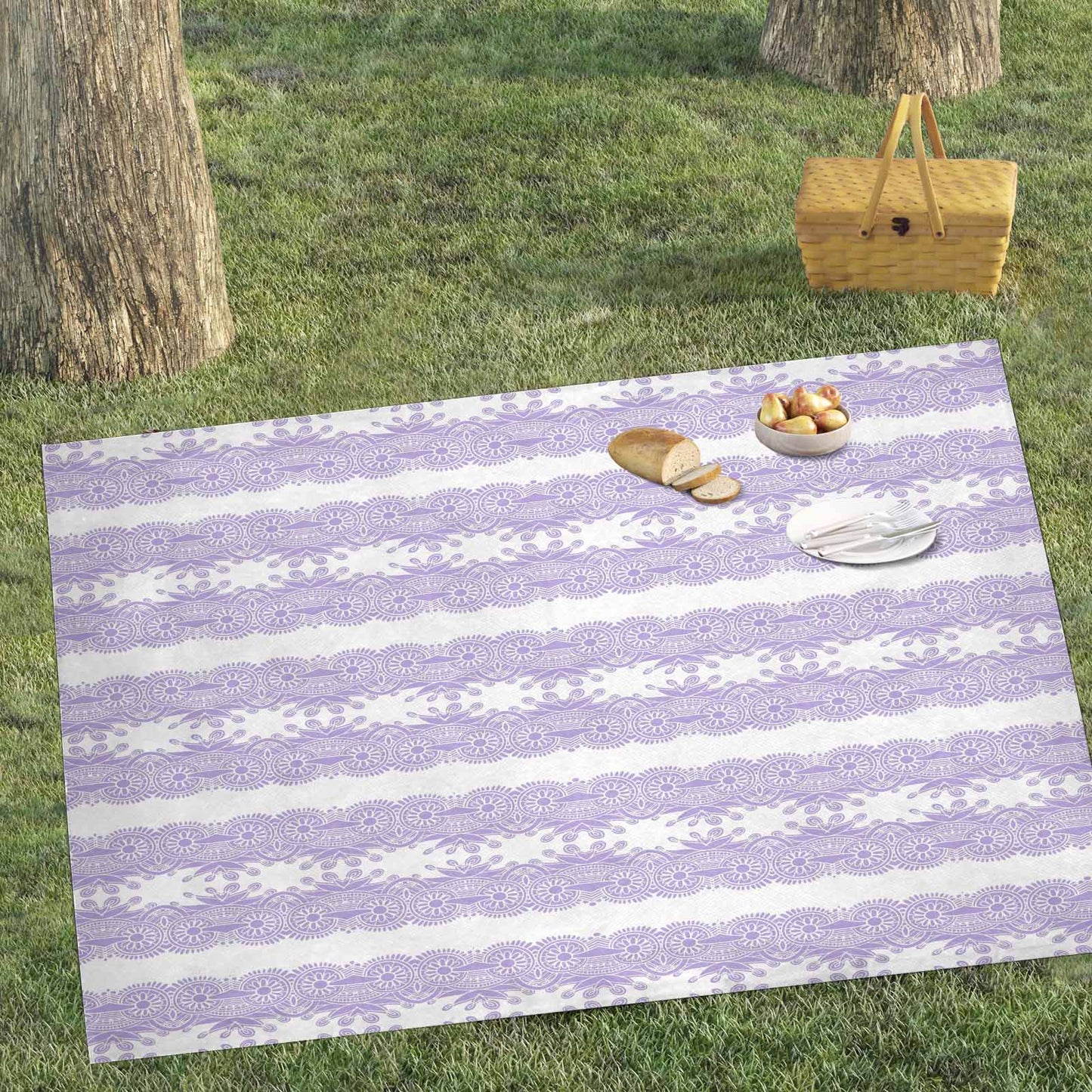 Victorian lace print waterproof picnic mat, 81 x 55in, design 07