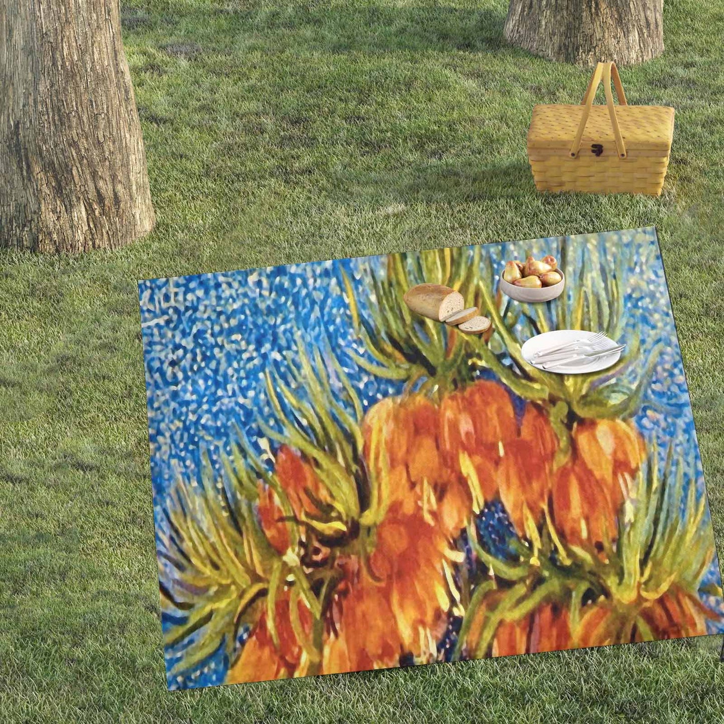 Vintage Floral waterproof picnic mat, 61 x 55in, Design 42