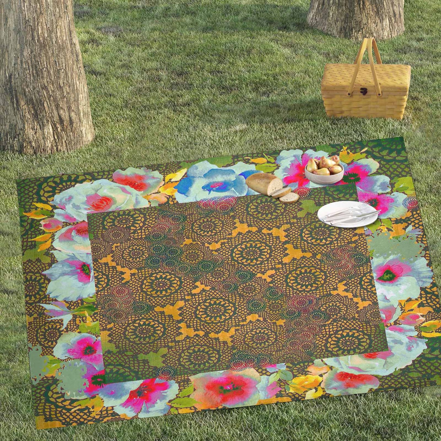 Victorian lace print waterproof picnic mat, 81 x 55in, design 15