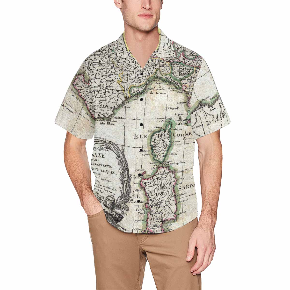 Antique Map design Hawaiian mens shirt, Design 6