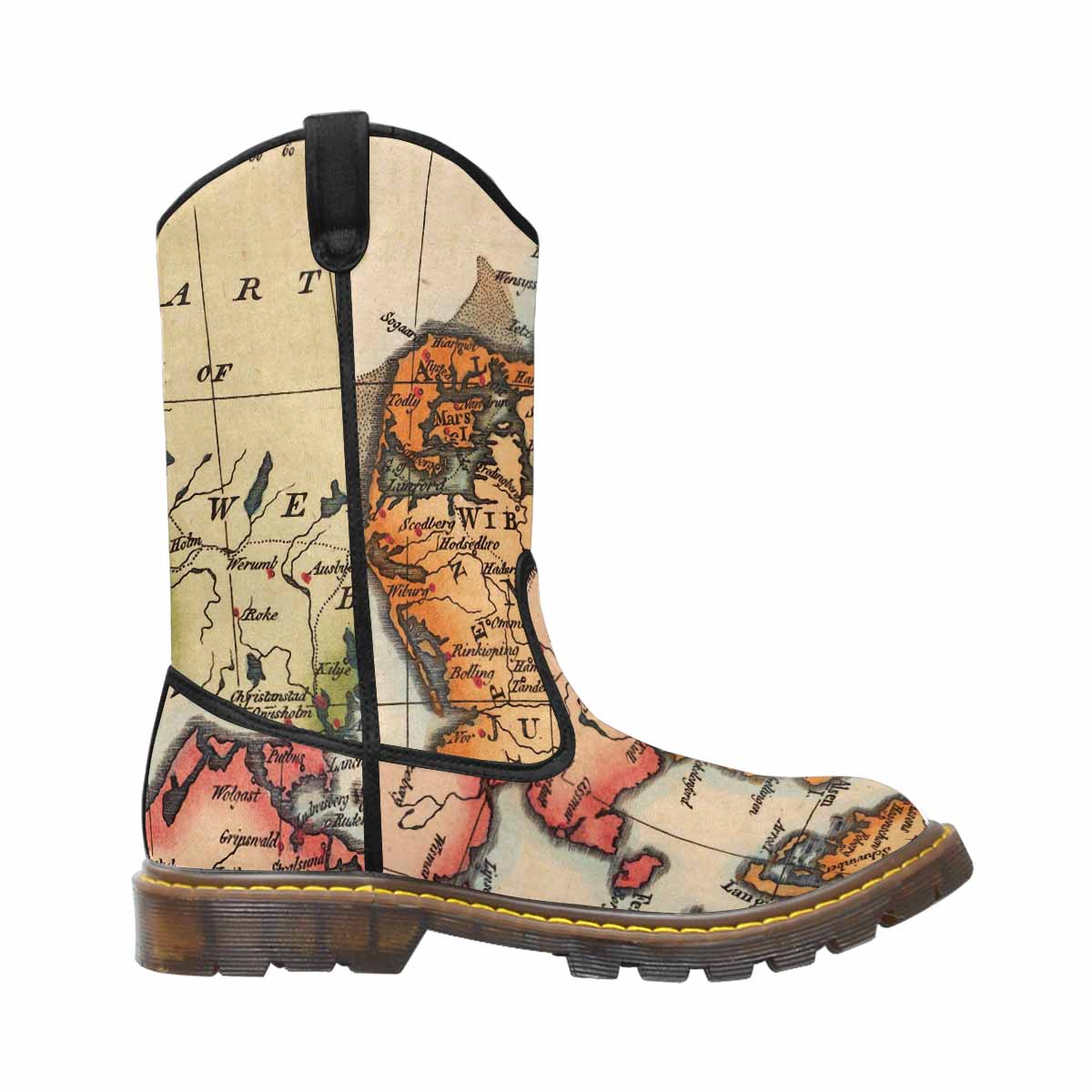 Antique Map design womens western lumber boots, Design 34