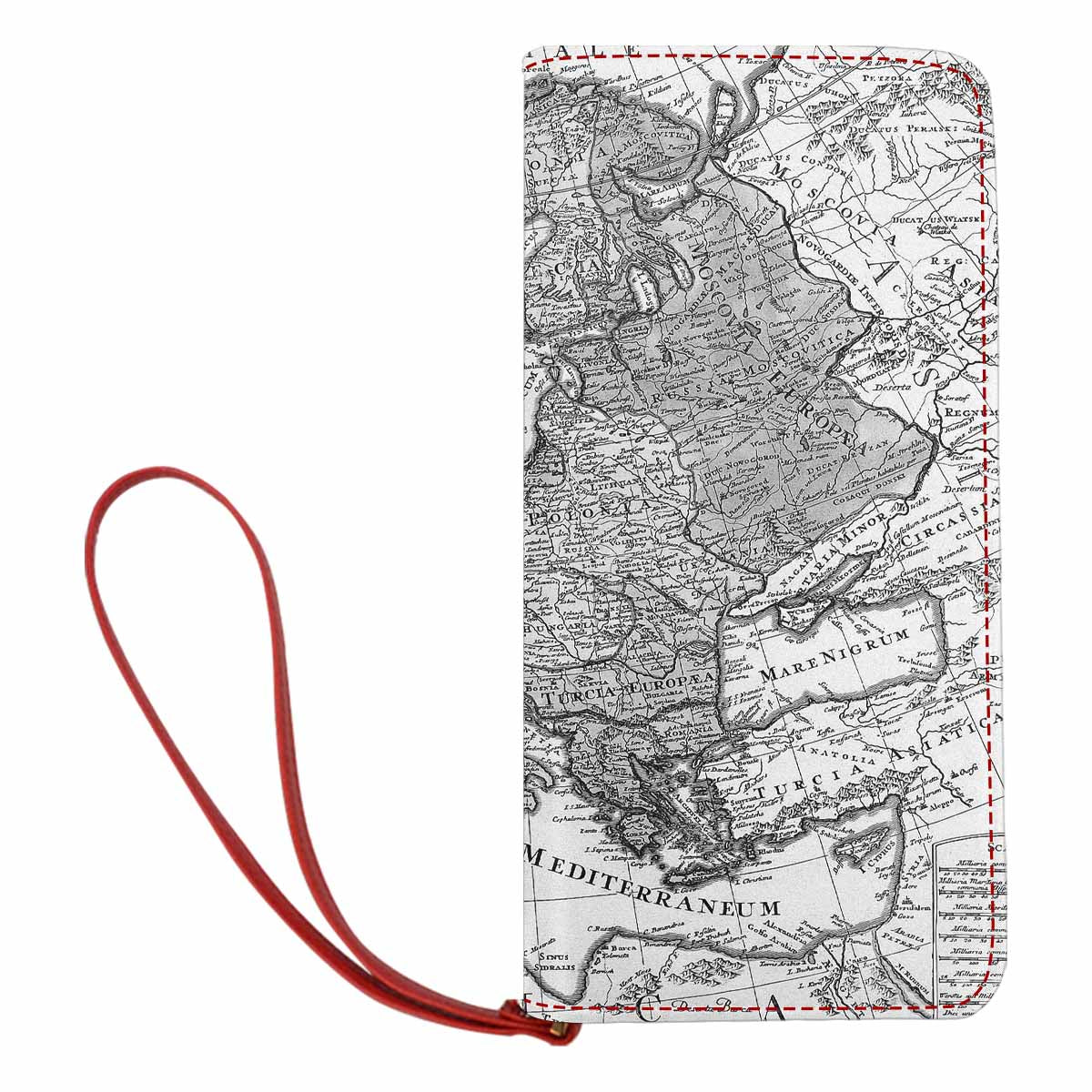 Antique Map design , womens wallet, clutch purse, Red TrimDesign 41