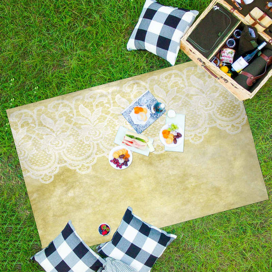 Victorian lace print waterproof picnic mat, 81 x 55in, design 44