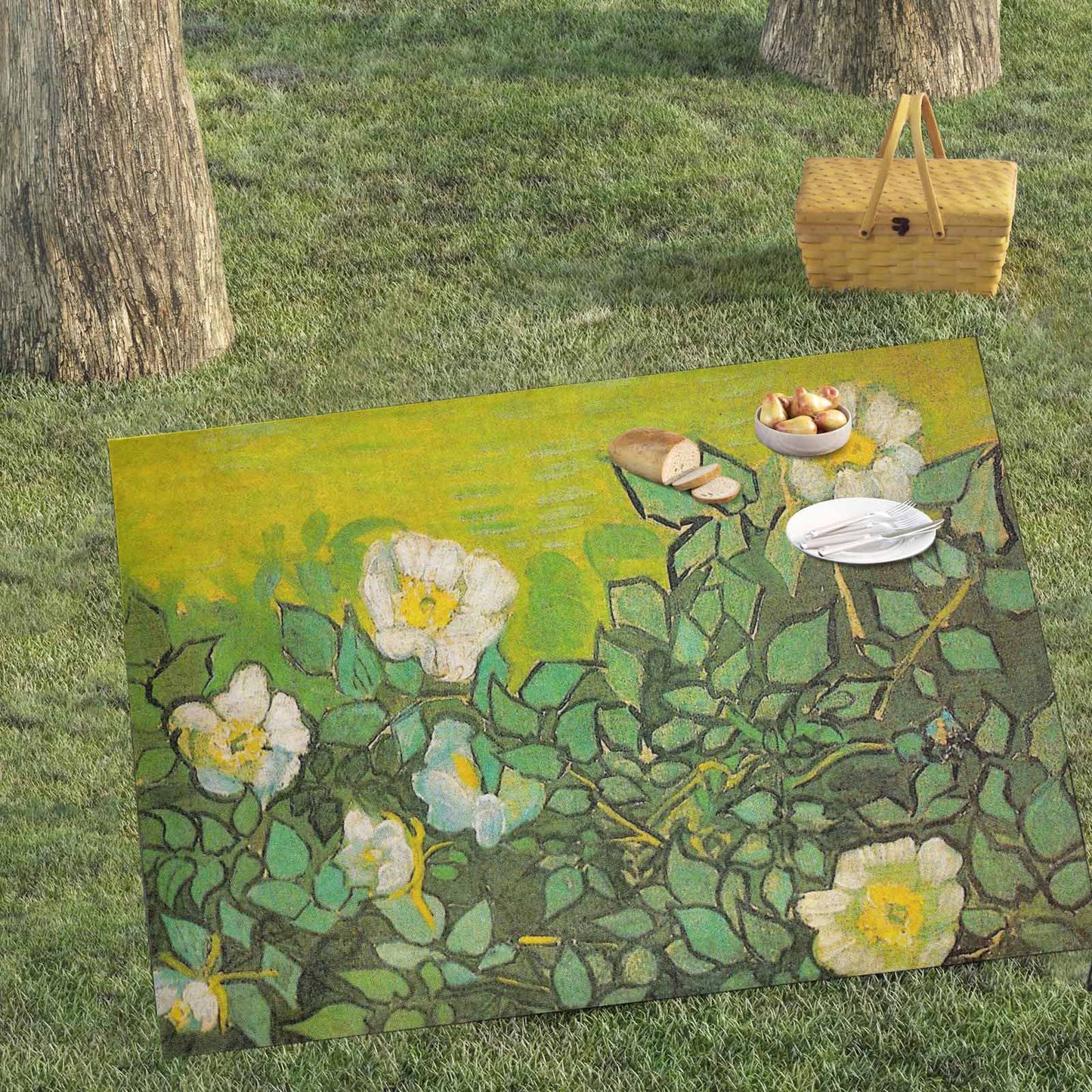 Vintage Floral waterproof picnic mat, 69 x 55in, Design 01