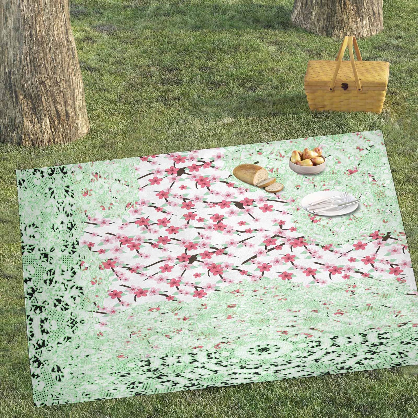 Victorian lace print waterproof picnic mat, 81 x 55in, design 10