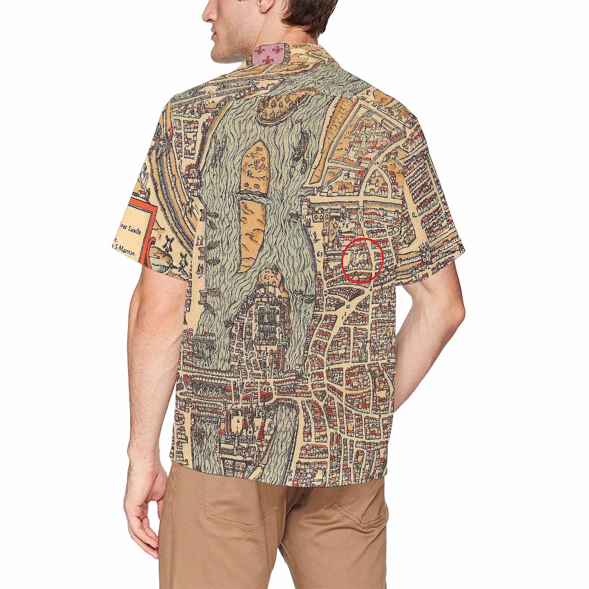 Antique Map design Hawaiian mens shirt, Design 49