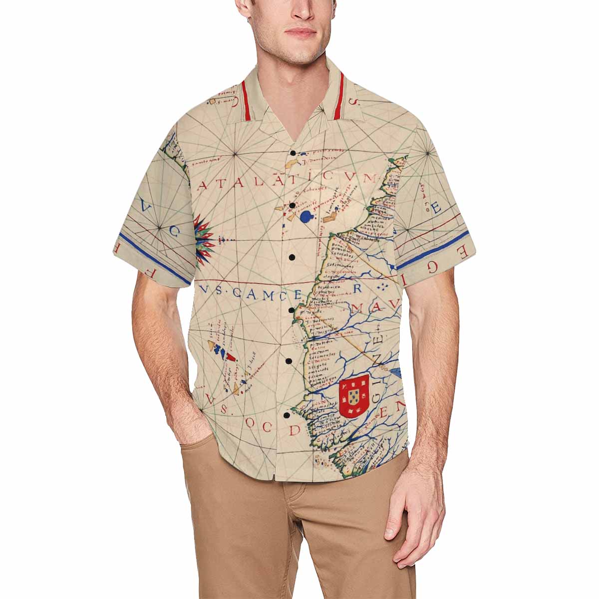 Antique Map design Hawaiian mens shirt, Design 45