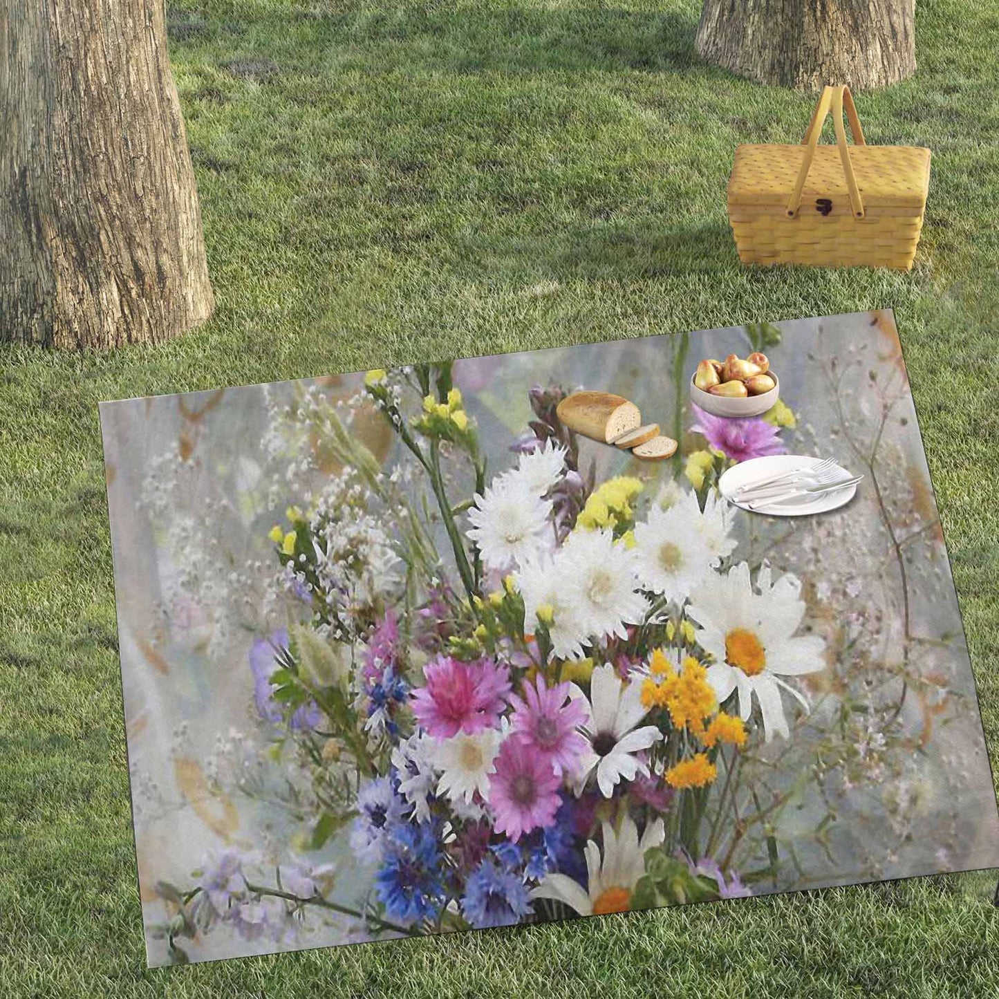 Vintage Floral waterproof picnic mat, 69 x 55in, Design 02