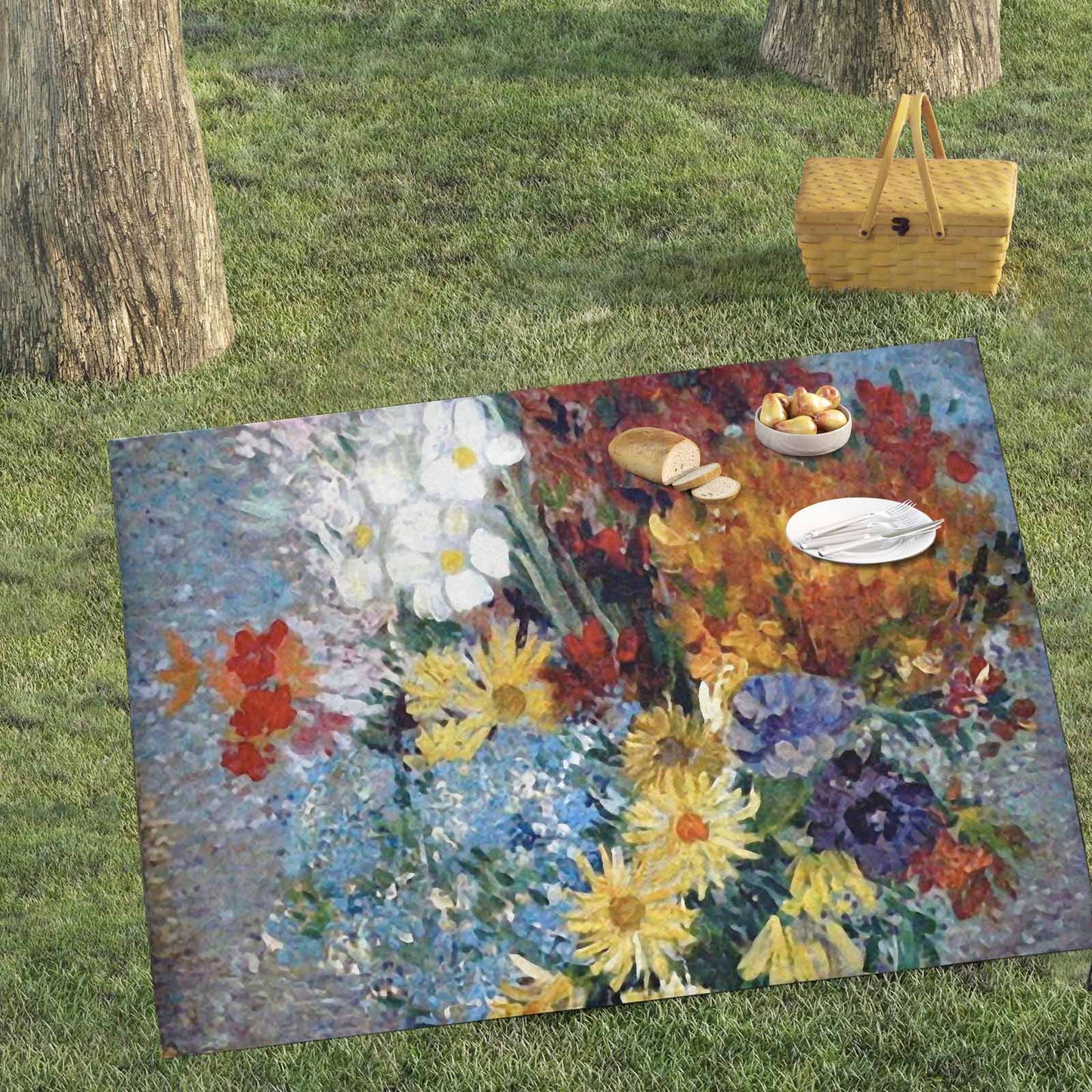 Vintage Floral waterproof picnic mat, 69 x 55in, Design 41