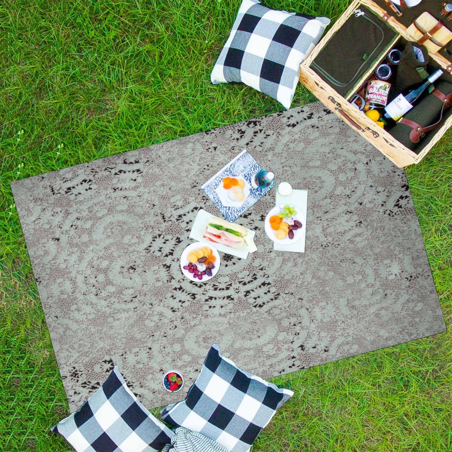 Victorian lace print waterproof picnic mat, 81 x 55in, design 51