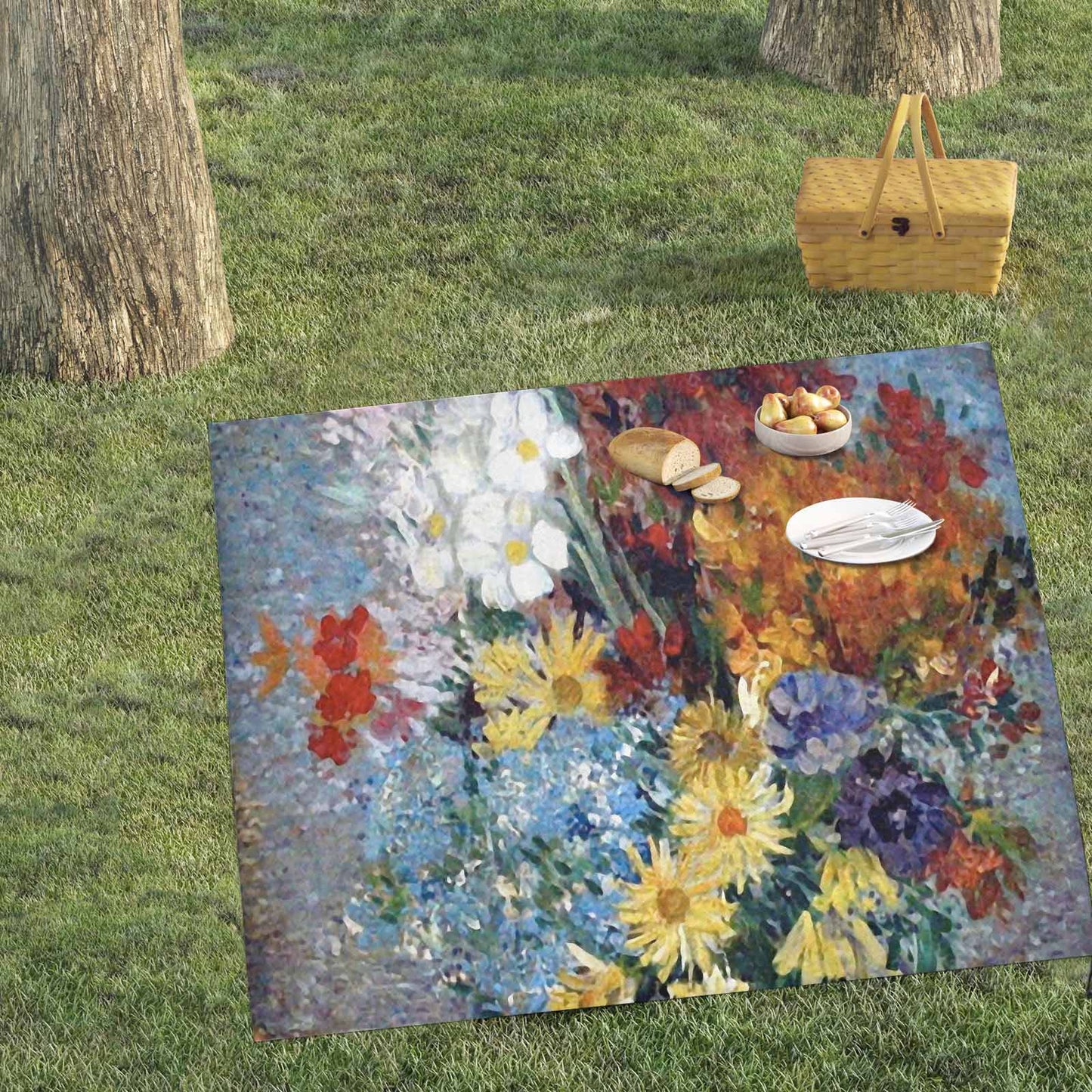 Vintage Floral waterproof picnic mat, 61 x 55in, Design 41