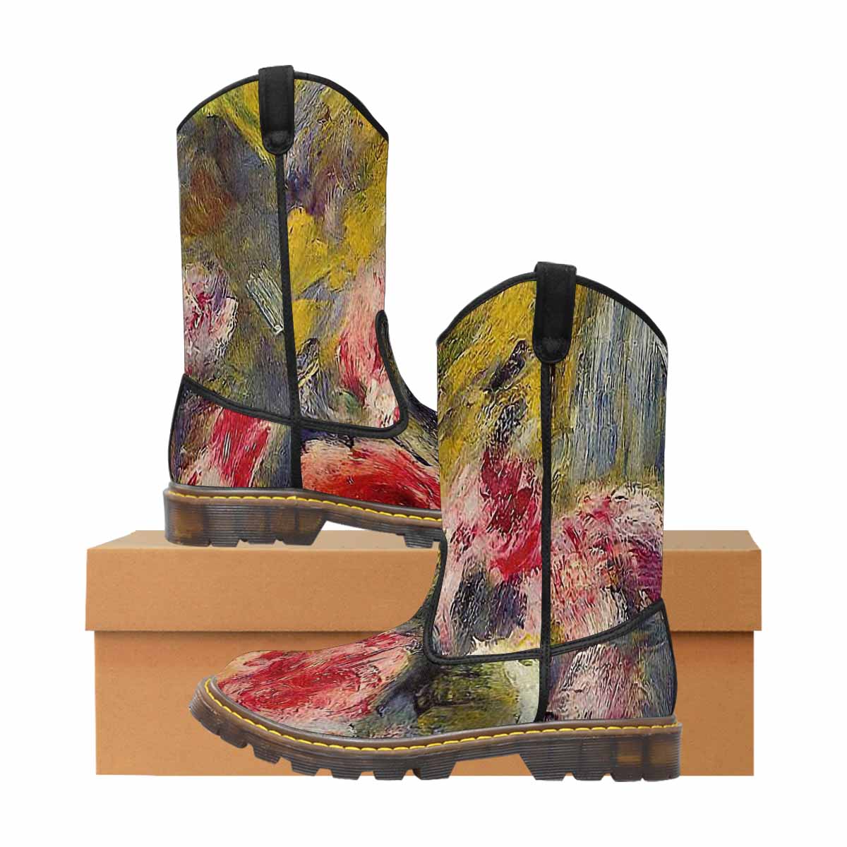 Vintage floral print, western lumber boots Design 26