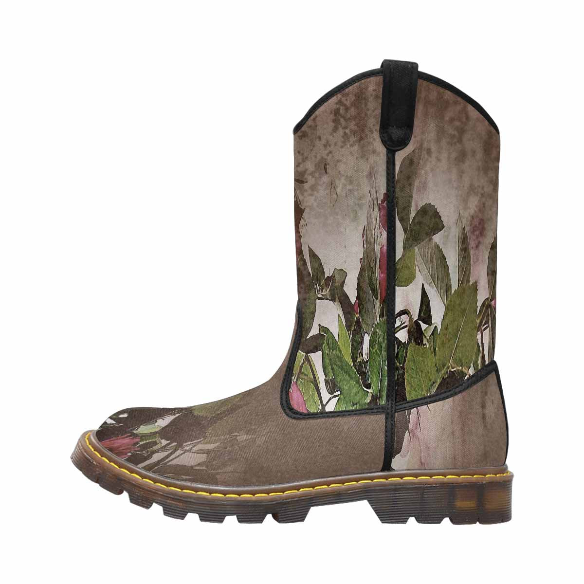 Vintage floral print, western lumber boots Design 22x