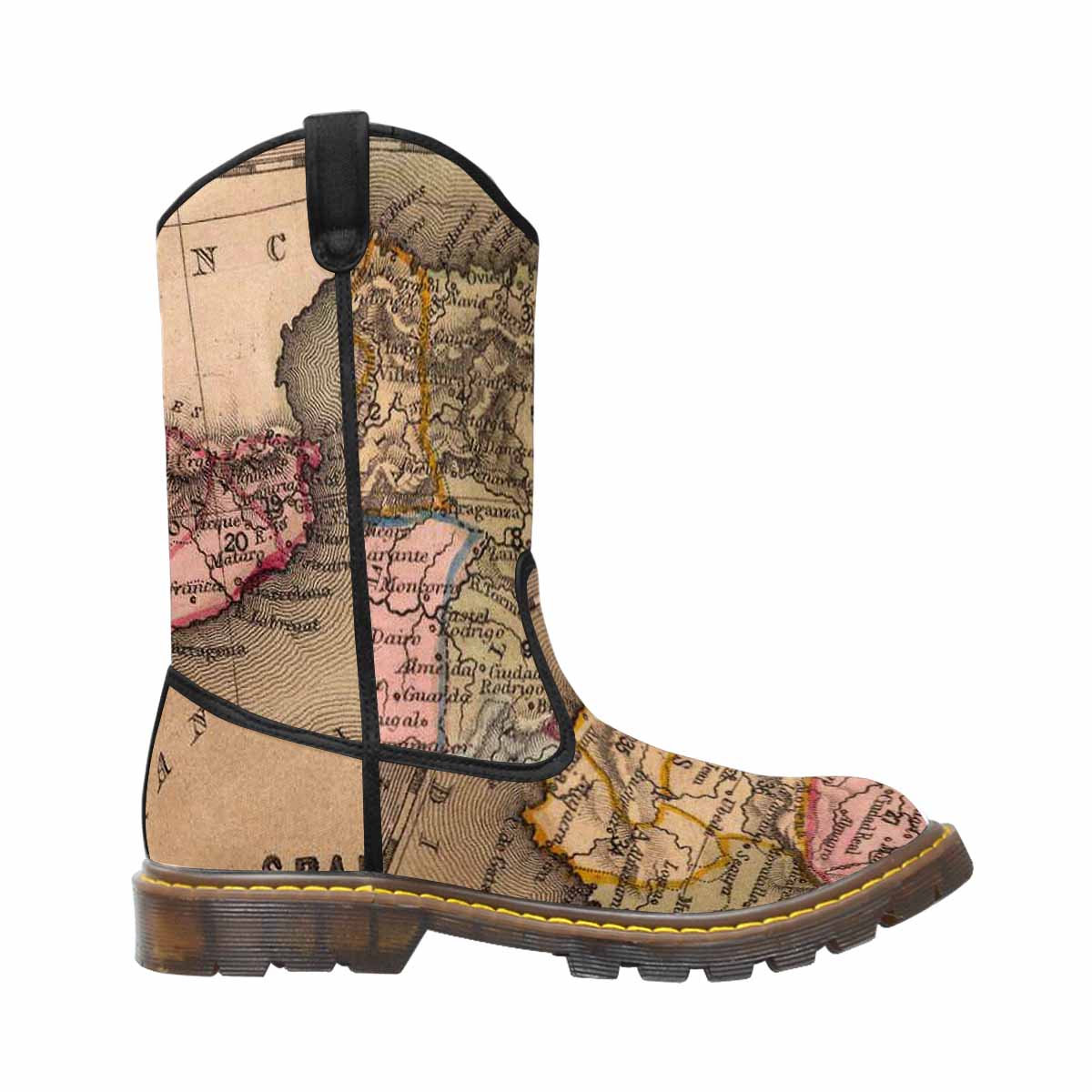 Antique Map design womens western lumber boots, Design 16