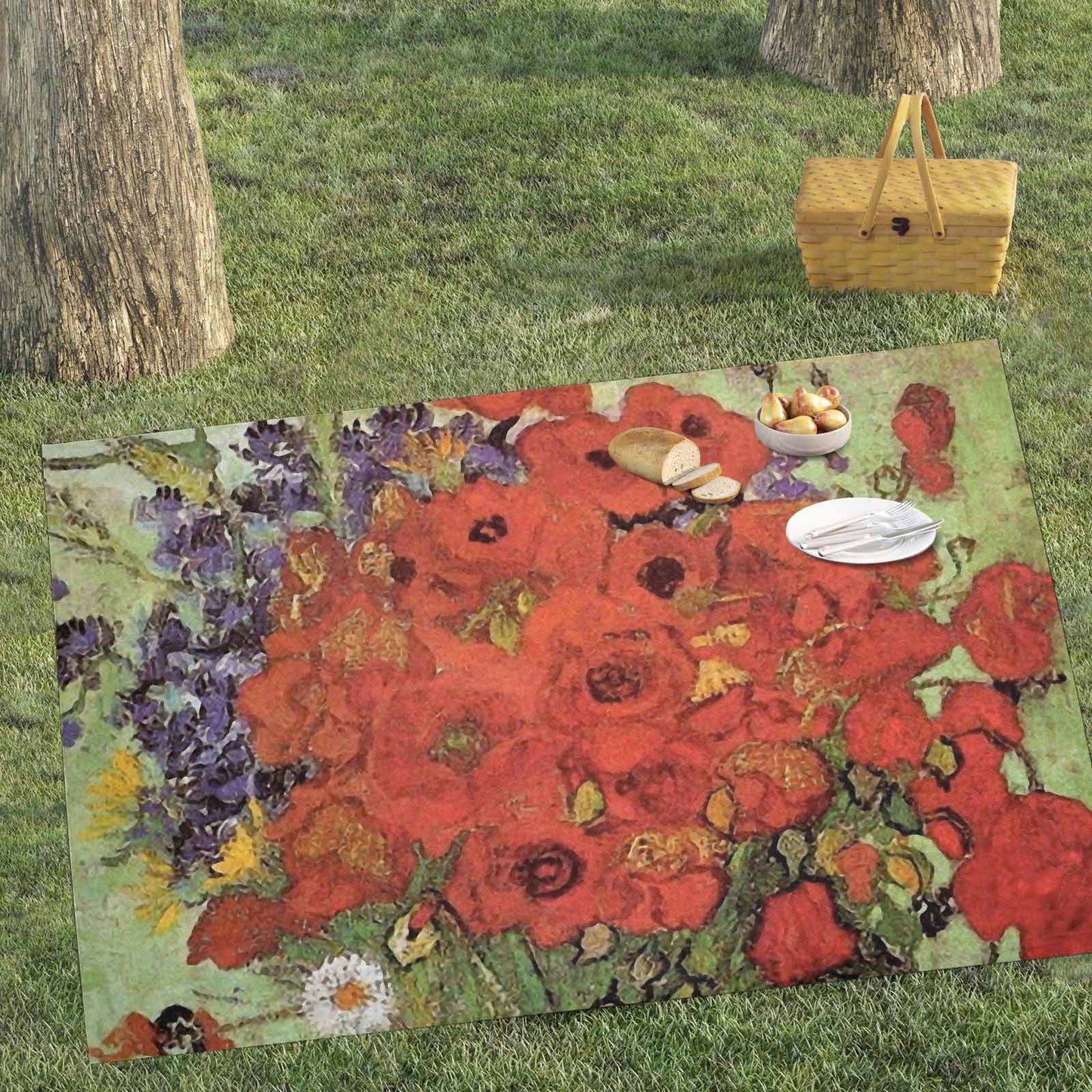 Vintage Floral waterproof picnic mat, 81 x 55in, Design 47