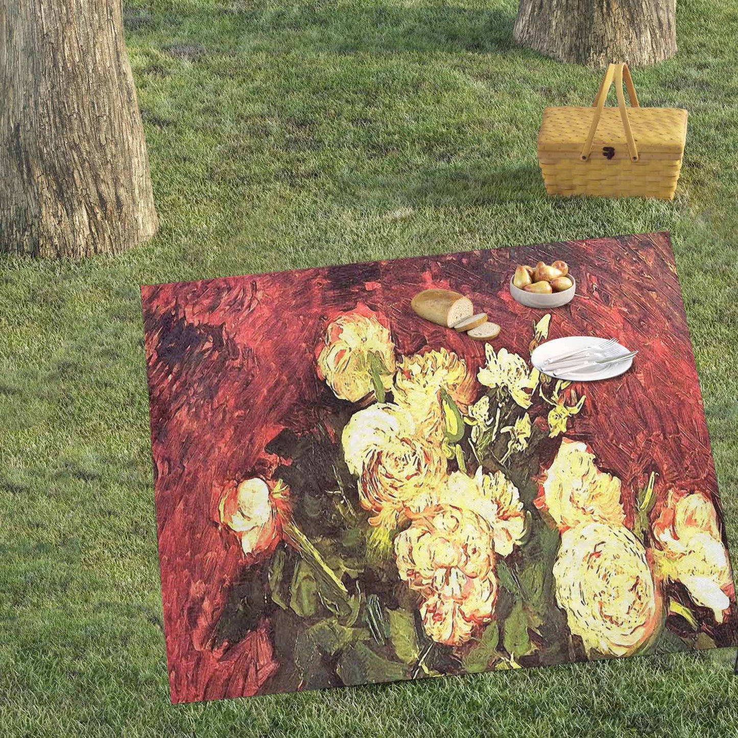 Vintage Floral waterproof picnic mat, 61 x 55in, Design 27