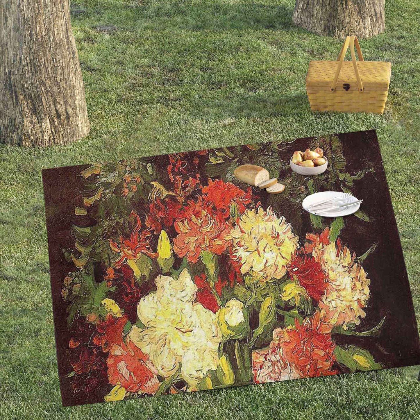 Vintage Floral waterproof picnic mat, 69 x 55in, Design 33