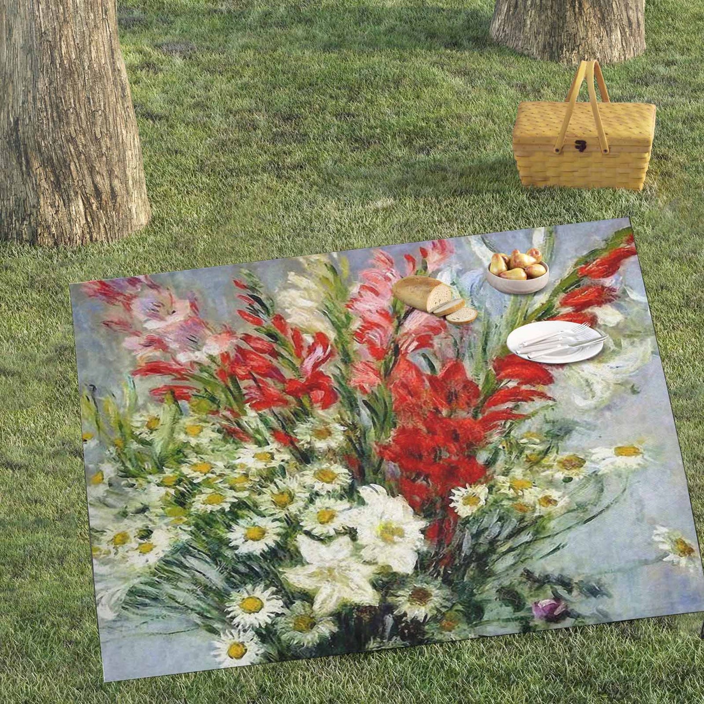 Vintage Floral waterproof picnic mat, 69 x 55in, Design 43