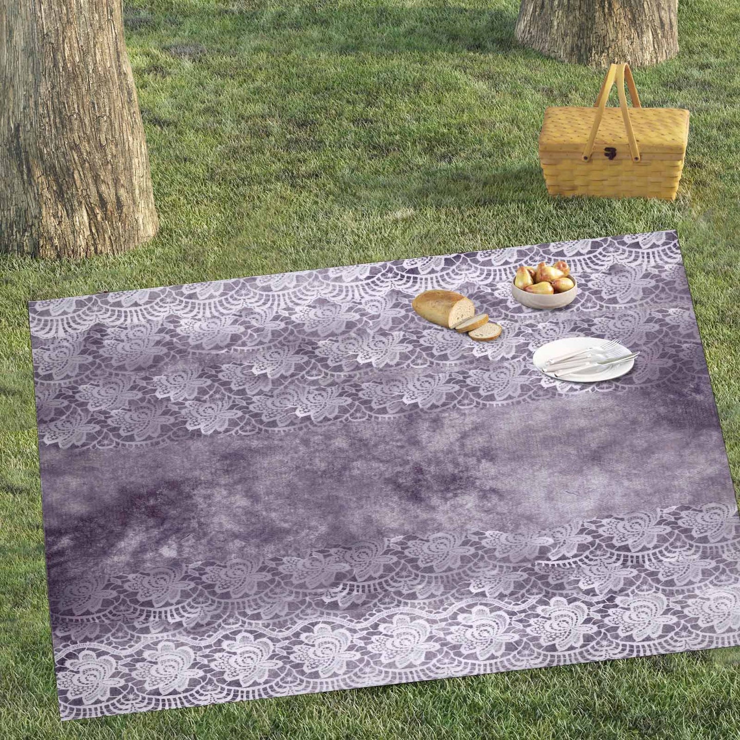 Victorian lace print waterproof picnic mat, 81 x 55in, design 39