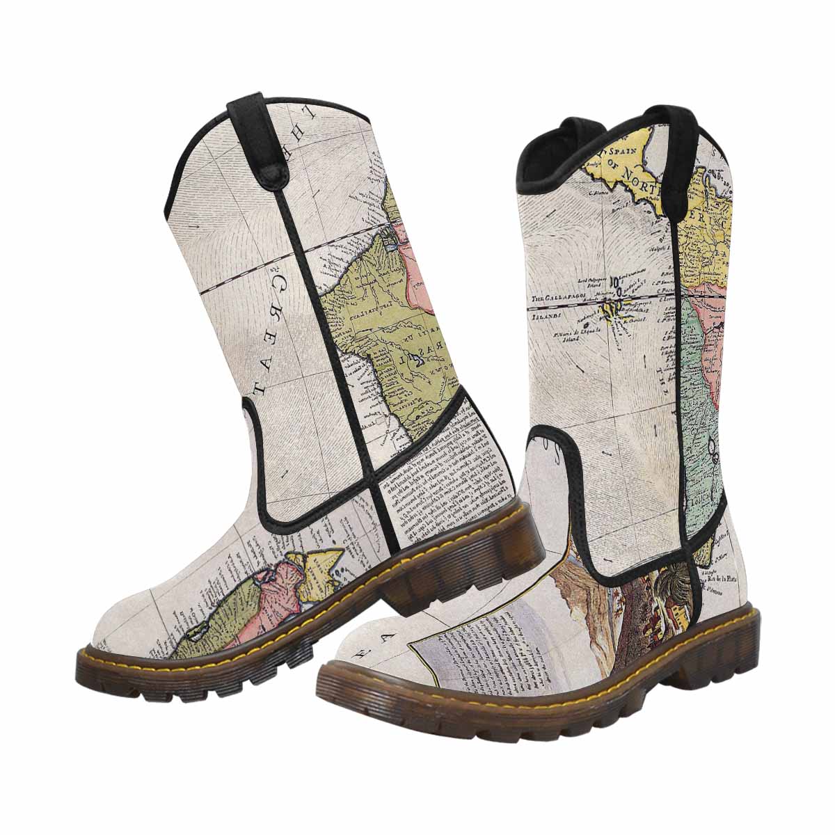 Antique Map design womens western lumber boots, Design 40