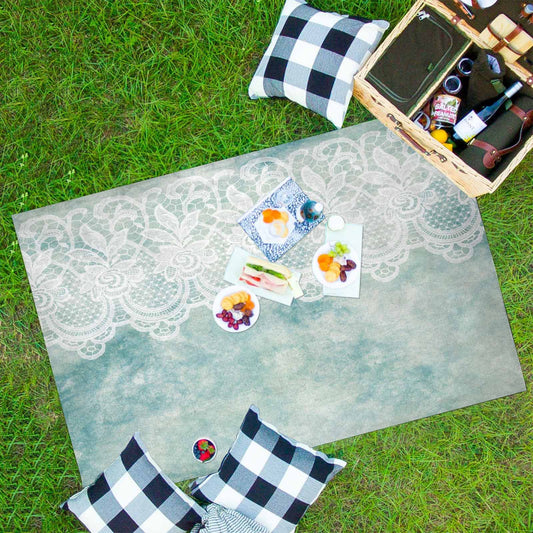 Victorian lace print waterproof picnic mat, 81 x 55in, design 41