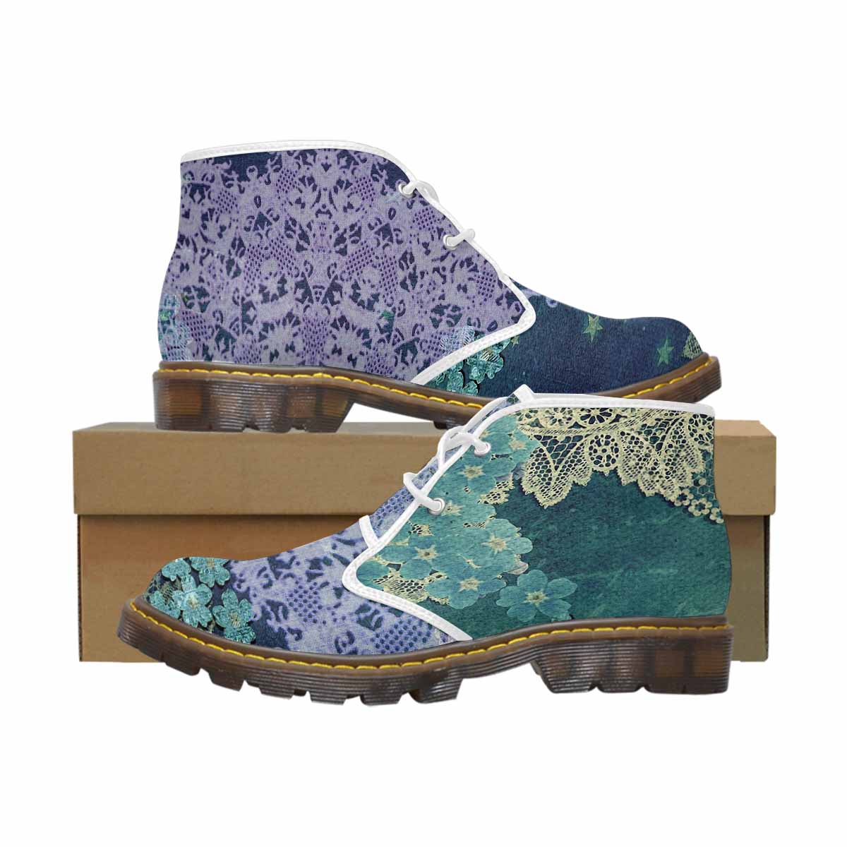 Lace Print, Cute comfy womens Chukka boots, design 05