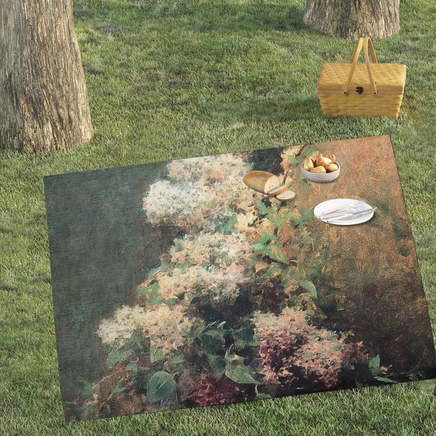 Vintage Floral waterproof picnic mat, 69 x 55in, Design 34