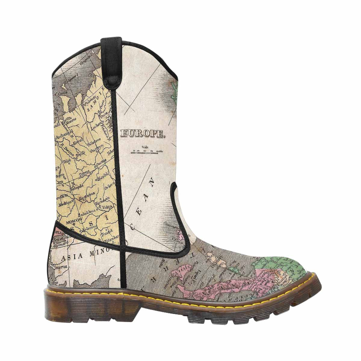 Antique Map design womens western lumber boots, Design 9