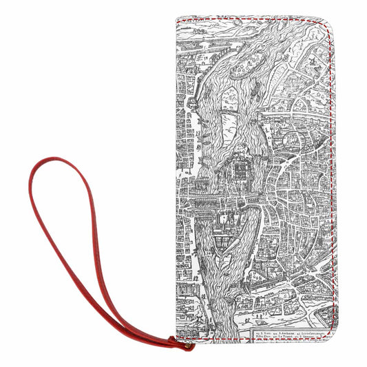 Antique Map design , womens wallet, clutch purse, Red TrimDesign 47