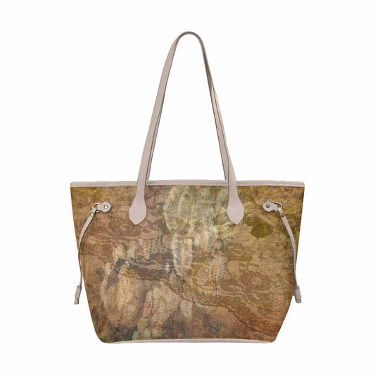 Vintage Floral Handbag, Classic Handbag, Mod 1695361 Design 17X, BEIGE/TAN TRIM