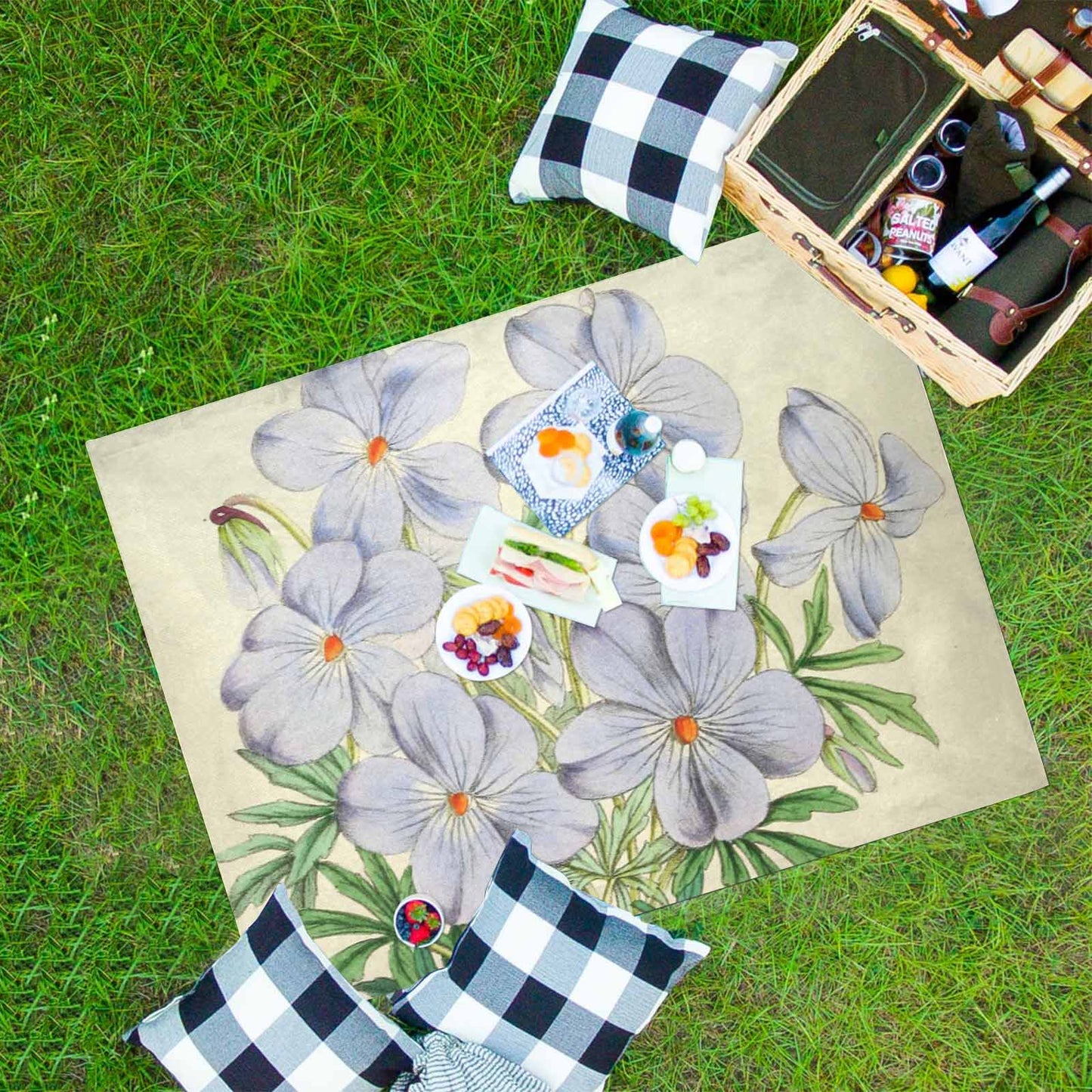 Vintage Floral waterproof picnic mat, 69 x 55in, Design 13