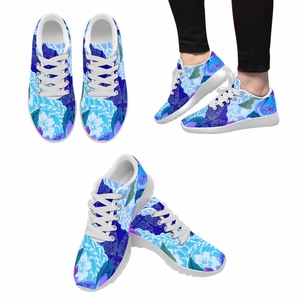 Victorian lace print, womens cute casual or running sneakers, design 20