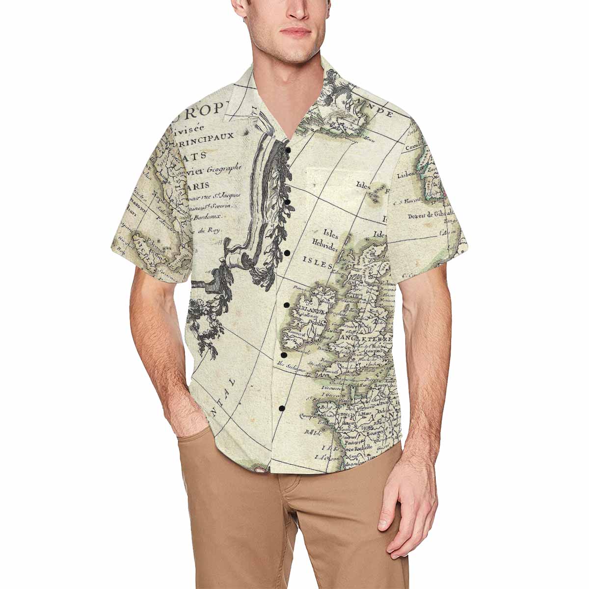 Antique Map design Hawaiian mens shirt, Design 3