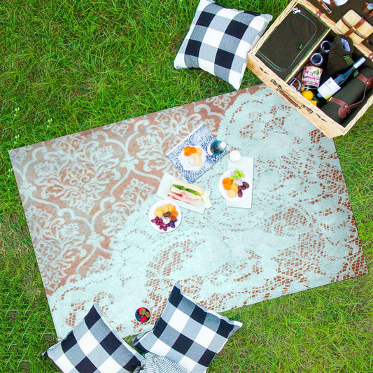 Victorian lace print waterproof picnic mat, 81 x 55in, design 23