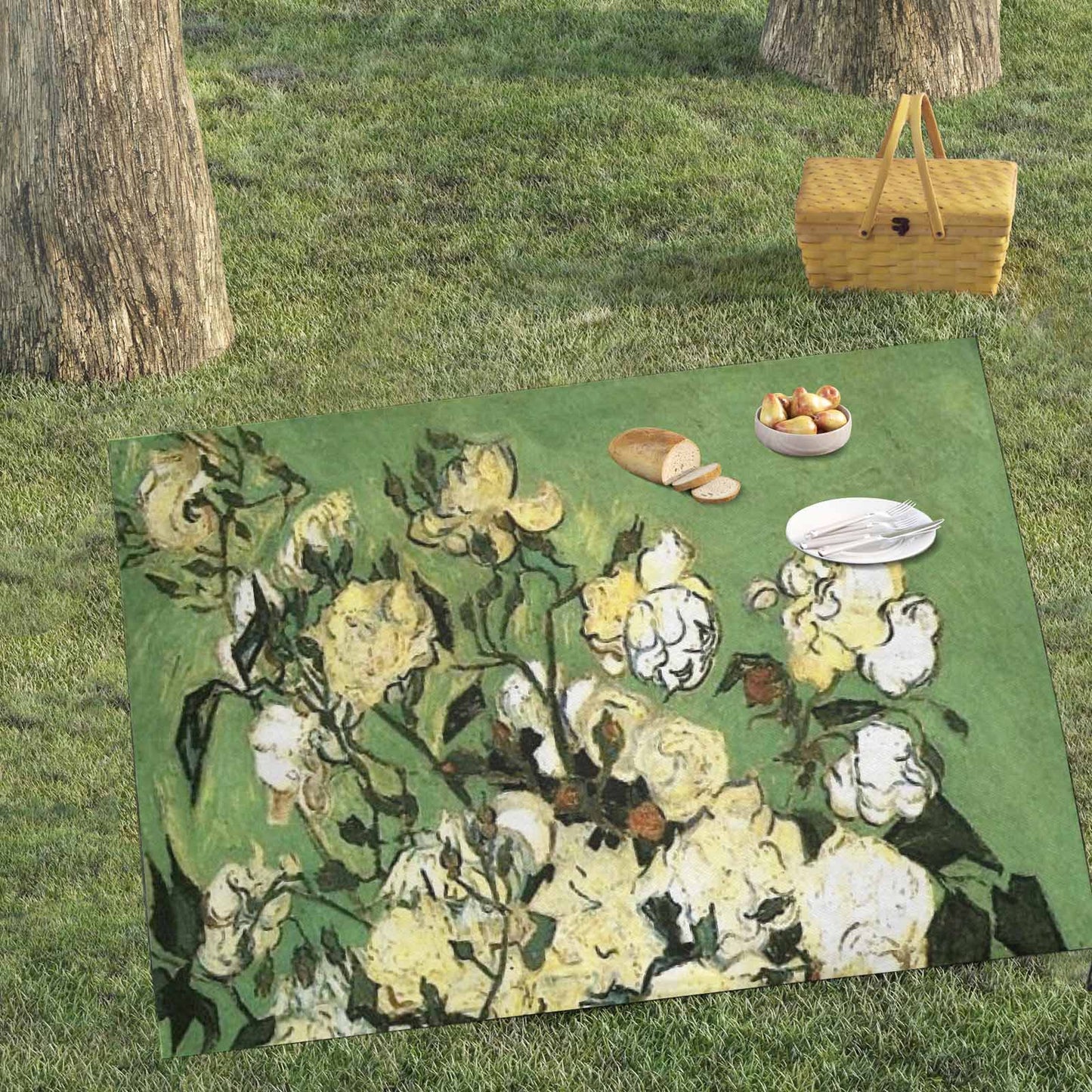 Vintage Floral waterproof picnic mat, 69 x 55in, Design 55