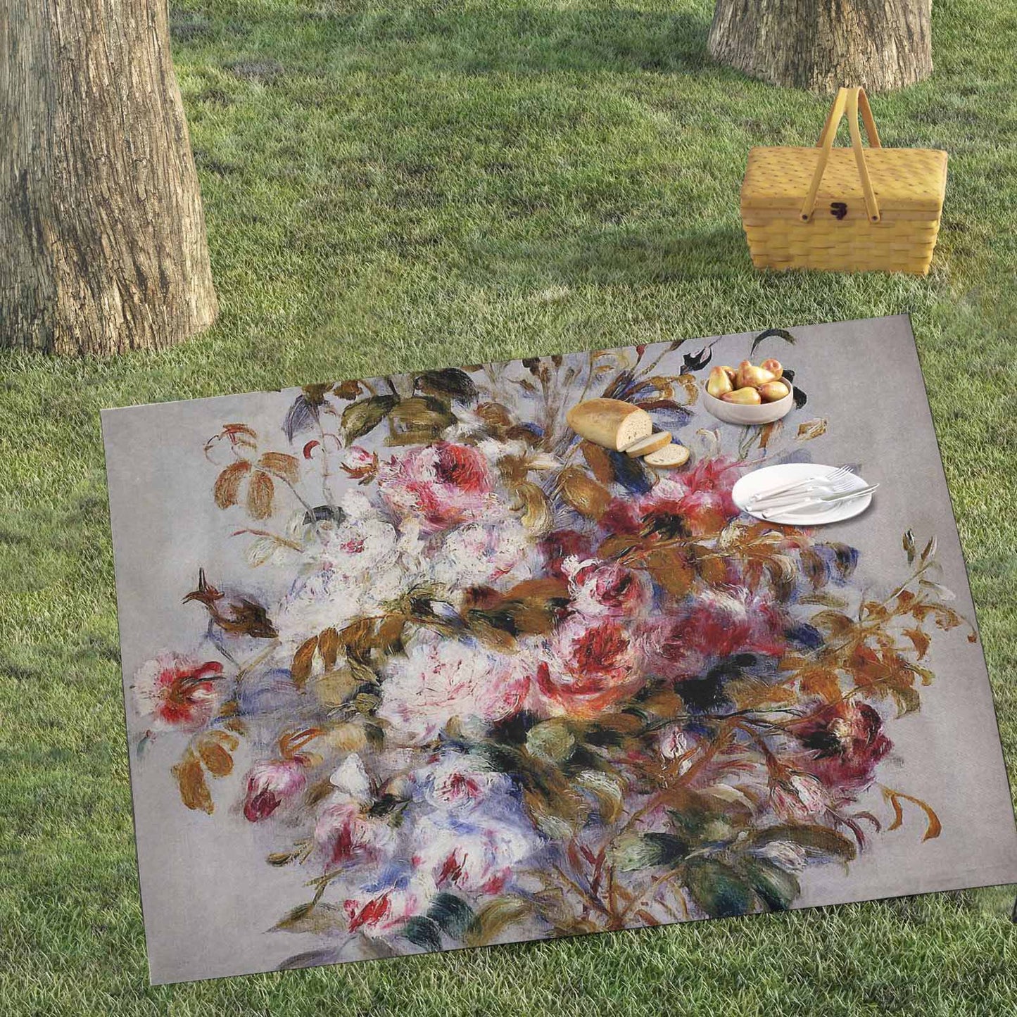 Vintage Floral waterproof picnic mat, 69 x 55in, Design 12