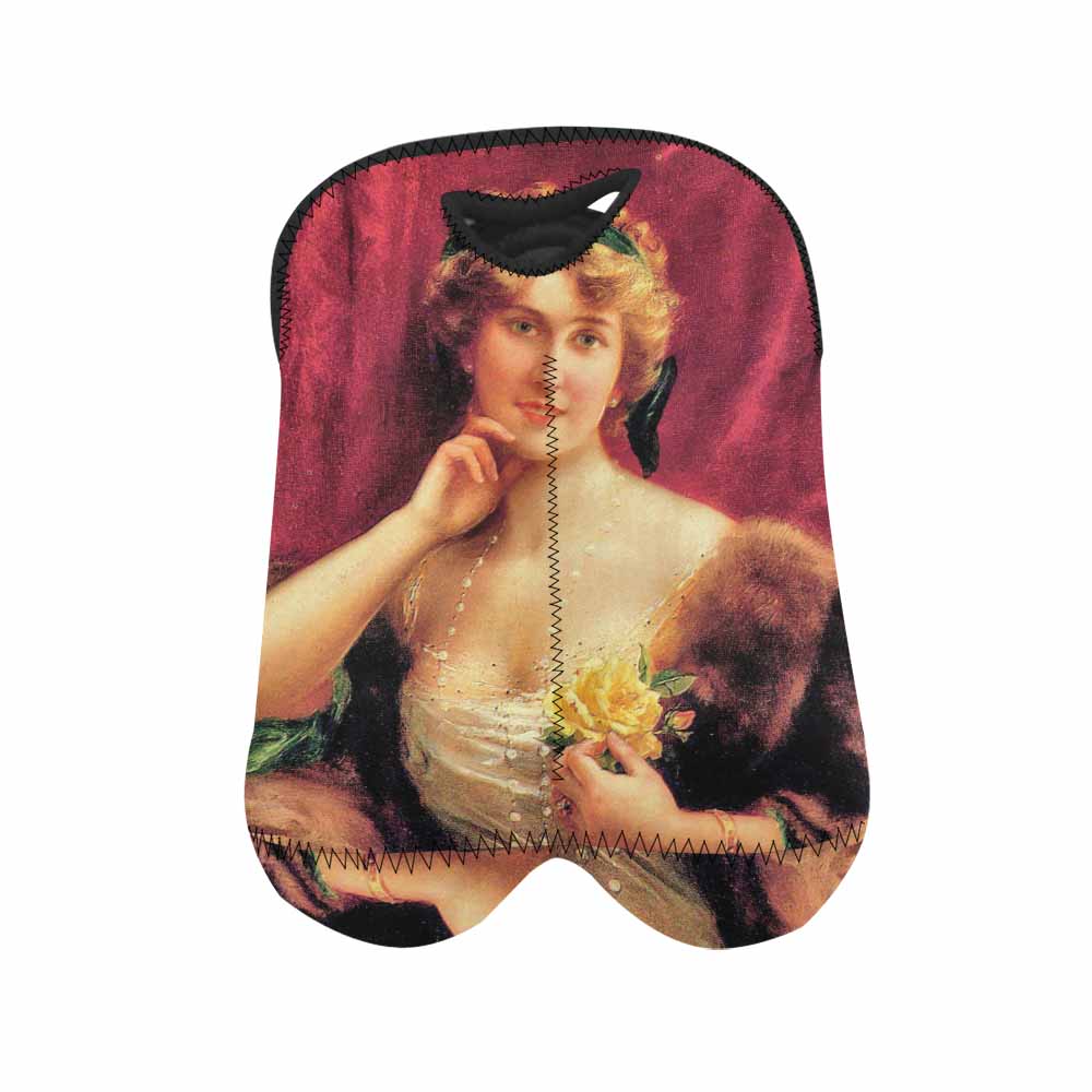 Victorian lady design 2 Bottle wine bag, Elegant Lady with a YELLOW Roses