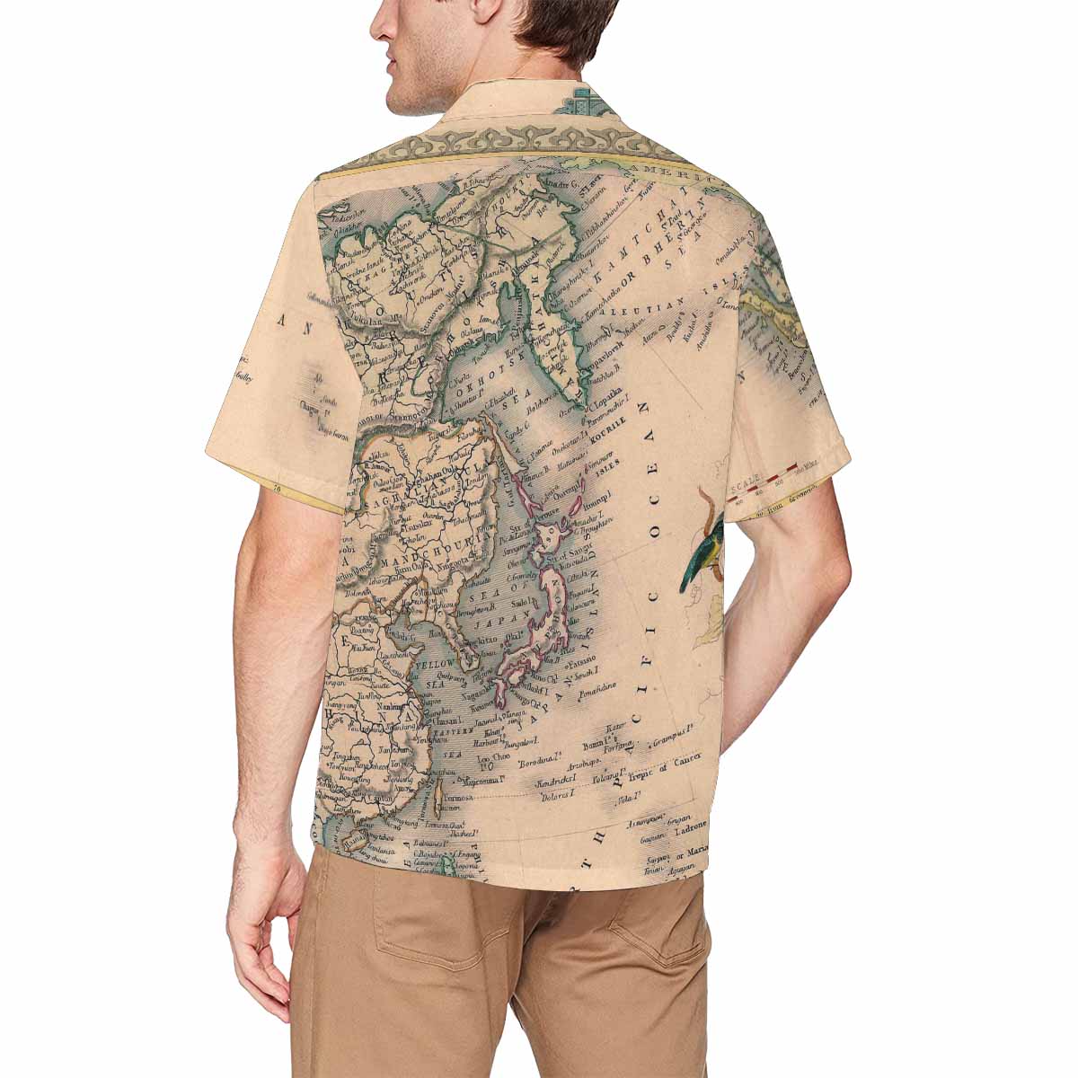 Antique Map design Hawaiian mens shirt, Design 37