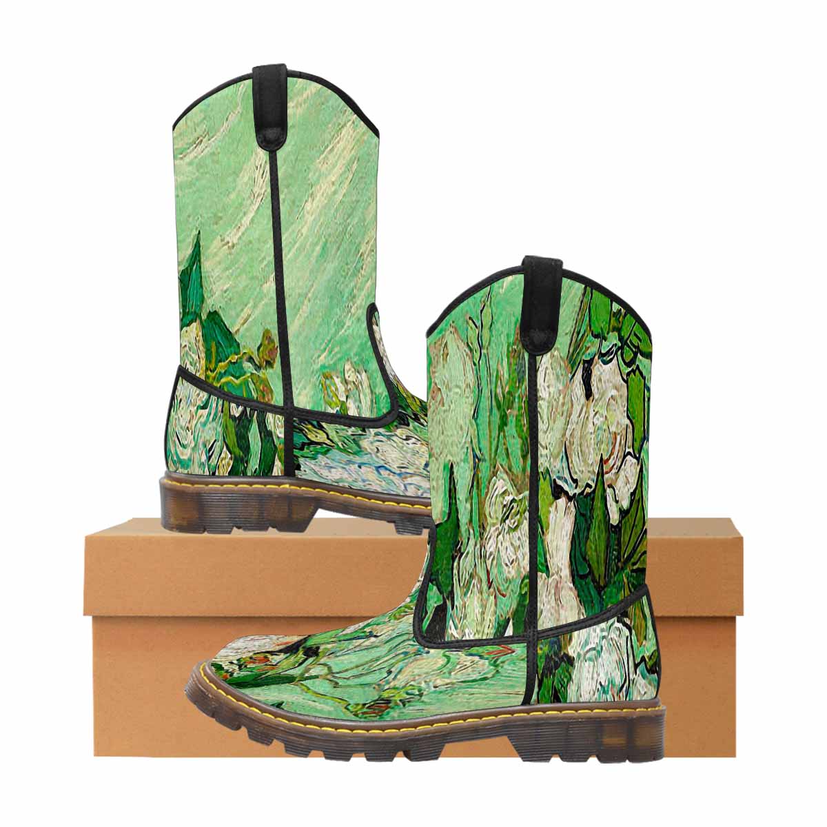 Vintage floral print, western lumber boots Design 45