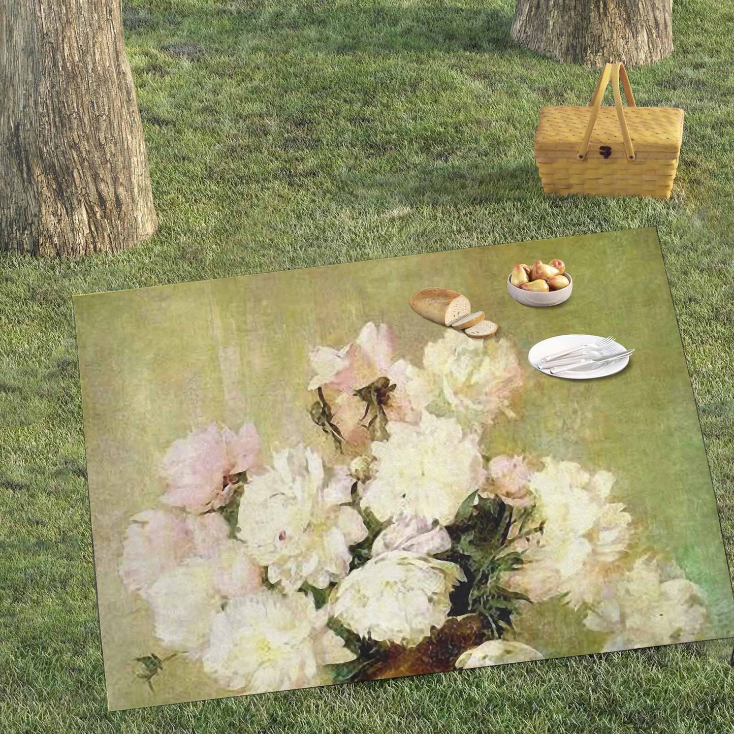 Vintage Floral waterproof picnic mat, 69 x 55in, Design 35