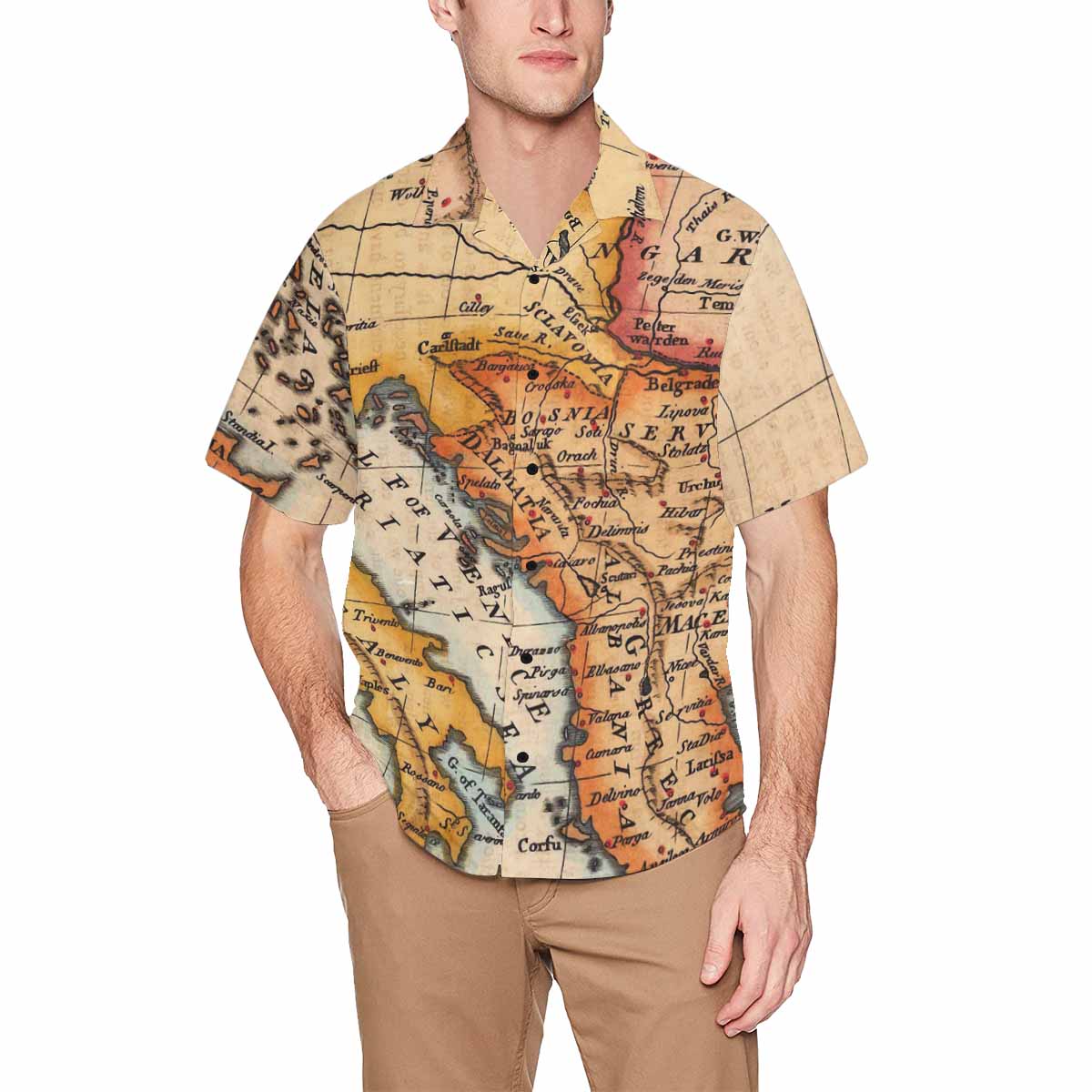 Antique Map design Hawaiian mens shirt, Design 22