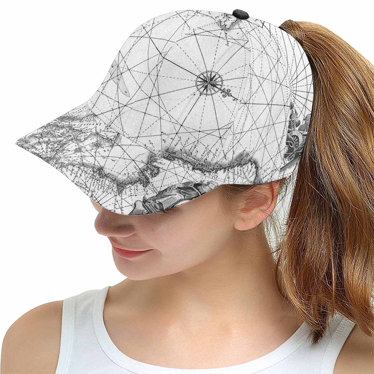 Antique Map design mens or womens deep snapback cap, trucker hat, Design 5