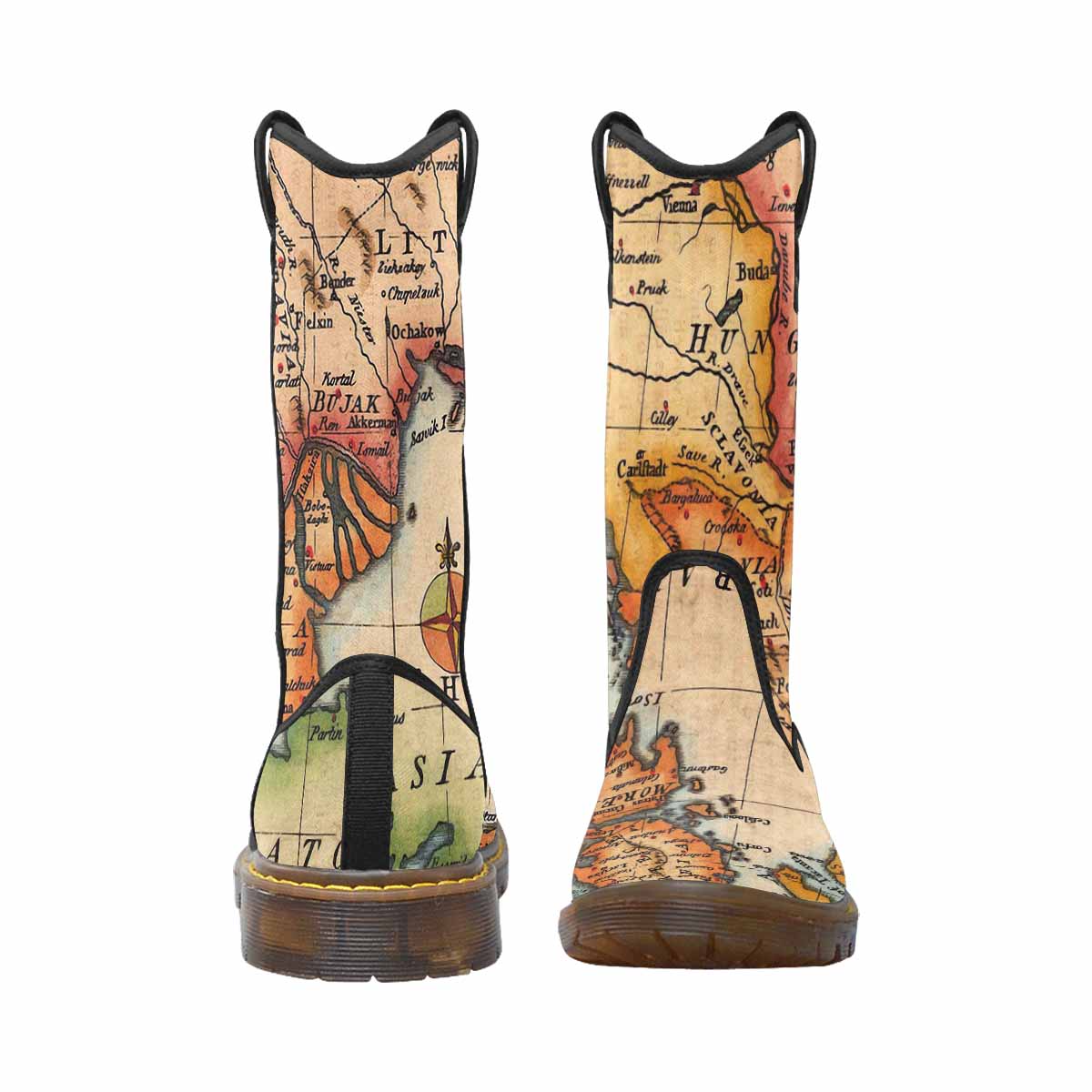 Antique Map design mens western lumber boots, Design 22