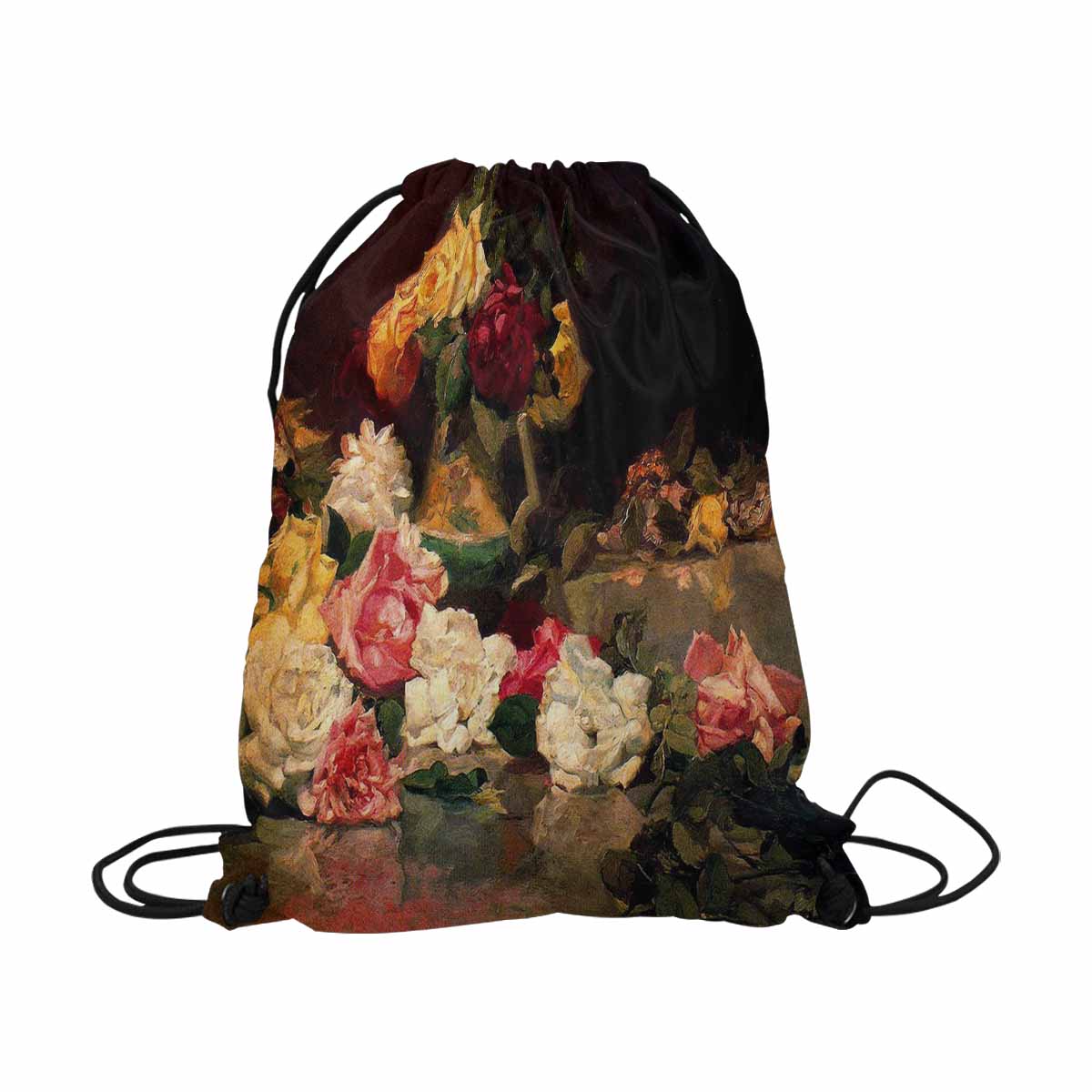 Vintage Floral print, DRAWSTRING BAG, LARGE, Design 37