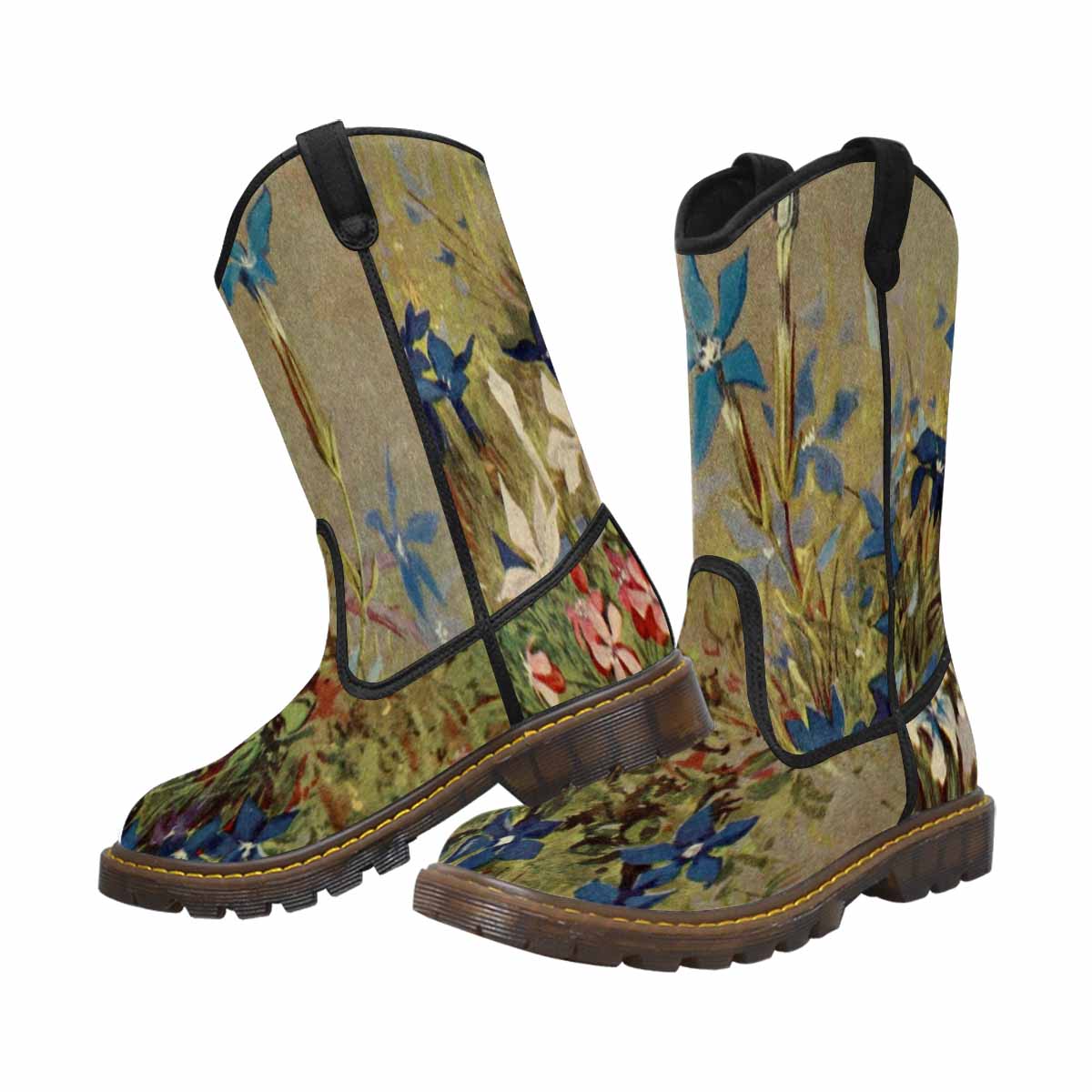 Vintage floral print, western lumber boots Design 39